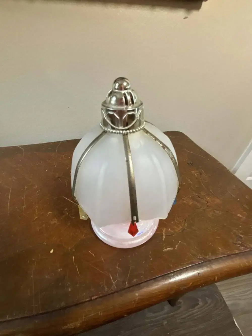 Vintage Pink Iridescent Milk Glass Water Mill Scent Lamp with Shade